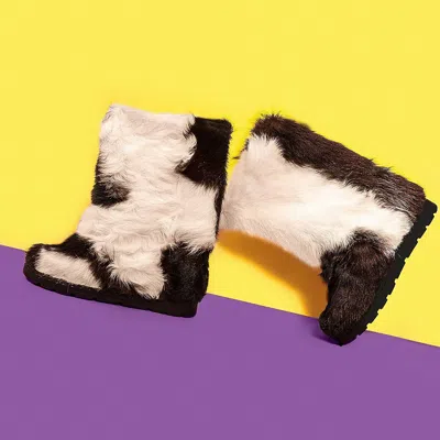 Pre-owned Litvin Black/white Goat Fur Boots For Women, Snow Furry Boots, Moutons, Handmade