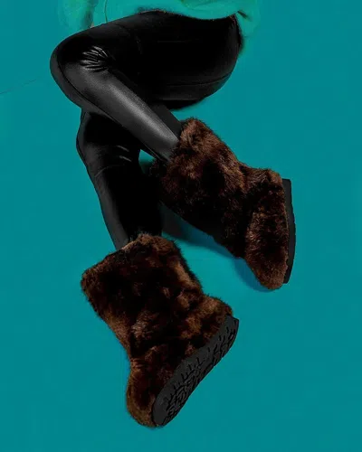 Pre-owned Litvin Brown Beaver Fur Boots For Women, Mukluks, Winter Snow Boots Womens Furry Boots