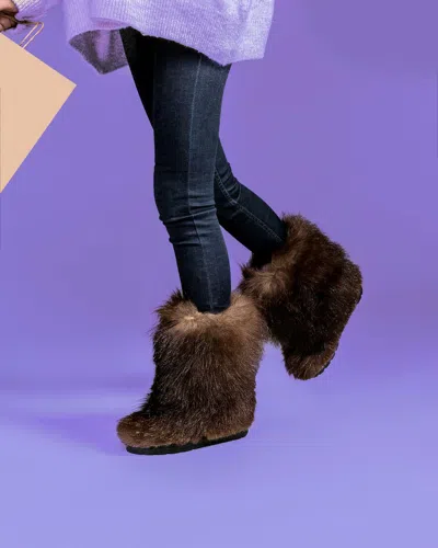 Pre-owned Litvin Brown Goat Fur Winter Boots For Women, Snow Boots, Mukluks, Handmade