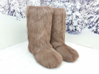 Pre-owned Litvin Brown Goat Fur Winter Snow Boots For Women, Furry Moutons, Handmade In Milk Chocolate