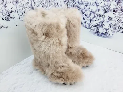 Pre-owned Litvin Creamy Real Toscana Fur High Boots,mouton Eskimo Winter Boots For Women In Black