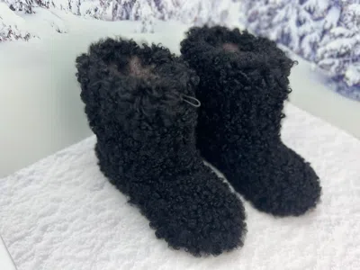 Pre-owned Litvin Genuine Curly Black Lamb Fur Winter Boot For Women, Womens Snow Eskimo Boots