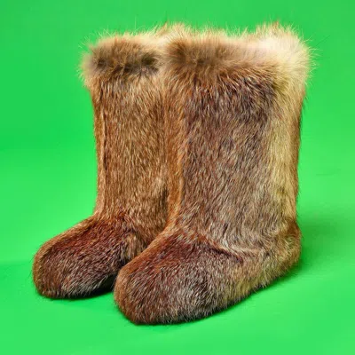 Pre-owned Litvin Handmade Fox Fur Boots For Women, Winter Fur Boots, Womens Furry Boots In Orange