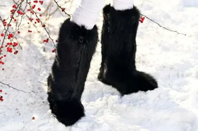 Pre-owned Litvin High Black Fox Fur Boots For Women, Moutons, Womens Winter Snow Boots In Orange/red