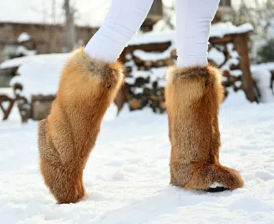 Pre-owned Litvin High Fox Fur Boots For Women, Moutons, Mukluk Womens Winter Snow Boots In Orange/red