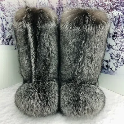 Pre-owned Litvin Silver Fox Fur Boots For Men, Winter Fur Boots, Moutons Mongolian Boots