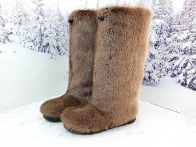 Pre-owned Litvin Waterproof Real Otter Fur Women Winter Boots Tall Snow Boots Mukluks Handmade