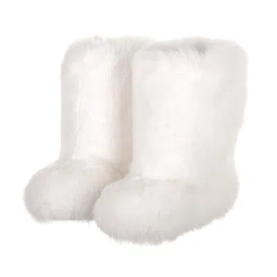 Pre-owned Litvin White Polar Fox Fur Boots For Women, Winter Snow Boots, Furry Boots Womens