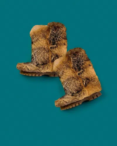 Pre-owned Litvin Wild Coyote Fur Winter Snow Boots For Men, Moutons, Mens Mongolian Boots In Brown
