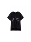 Liu •jo Liu Jo - T Schirt Embroidered Cotton And Organza Logo Strass Ia1044t4805t-2222