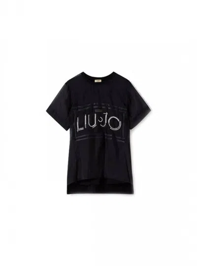 Liu •jo Liu Jo - T Schirt Embroidered Cotton And Organza Logo Strass Ia1044t4805t-2222