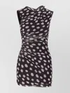 Liu •jo A Line Polka Dot Ruched Sleeveless Dress In Black
