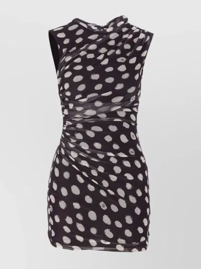 Liu •jo A Line Polka Dot Ruched Sleeveless Dress In Black