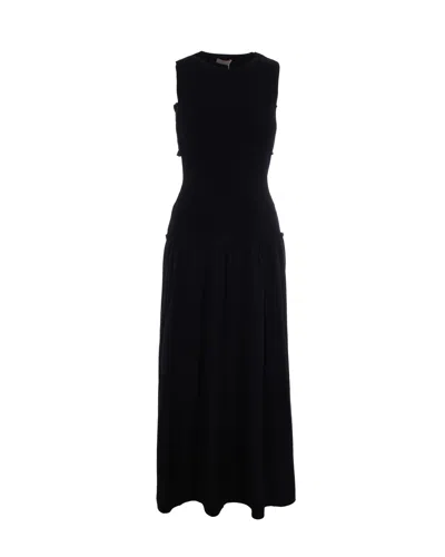 Liu •jo Long Dress With Side Cut-outs And Smocked Waistband In Black