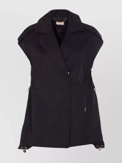 Liu •jo Adjustable Drawstring Waist Vest With Gold Hardware In Black