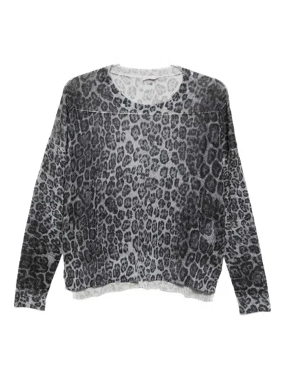 LIU •JO ALL-OVER LEOPARD PRINT GRAY SWEATER