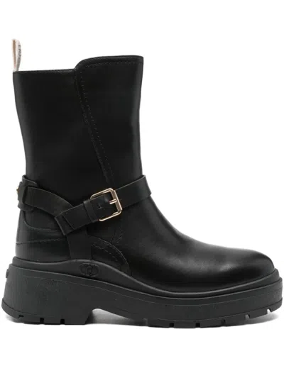 Liu •jo Andrea Buckle-strap Leather Ankle Boots In Black