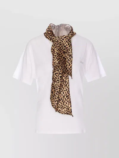 Liu •jo Animal Print Scarf Crewneck T-shirt With Leopard Detail In White