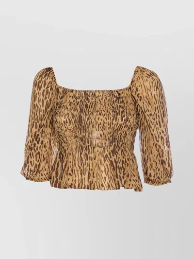 Liu •jo Animal Print Square Neckline Top In Beige