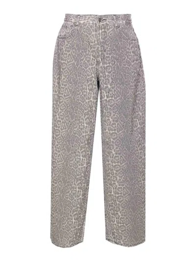 Liu •jo Animal Print Jeans With Pockets And Strass In Gray