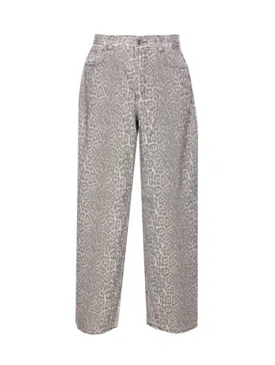 Liu •jo Animal Print Jeans With Pockets And Strass In Gray