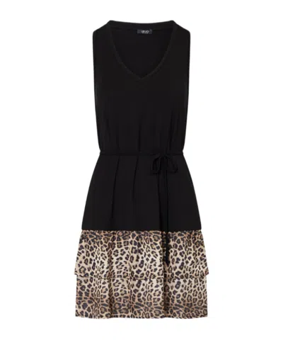 Liu •jo Animal-print Short Dress In Black