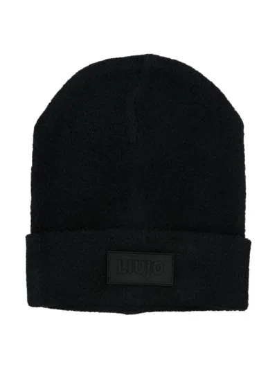 Liu •jo Kids' Appliqué-logo Beanie Hat In Black