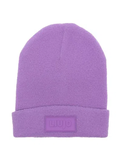 Liu •jo Kids' Appliqué-logo Beanie Hat In Purple