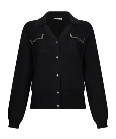 Liu •jo Appliqued-pocket Cardigan In Purple