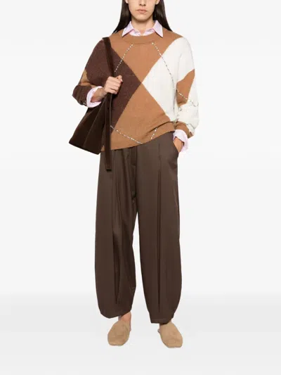 Liu •jo Maglia Argyle Gioiello Camel Ballantyne In Brown