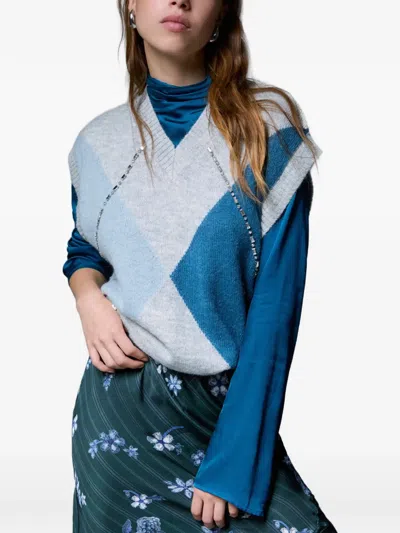 Liu •jo Argyle Vest With Jewel Embroidery In Multi