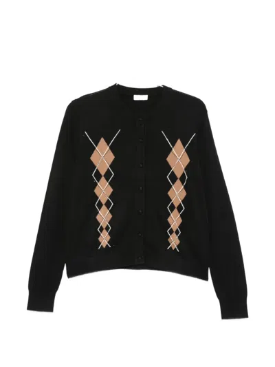 Liu •jo Argyle-intarsia Buttoned Cardigan In Black