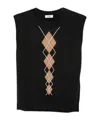 Liu •jo Argyle-pattern Sleeveless Top In Black