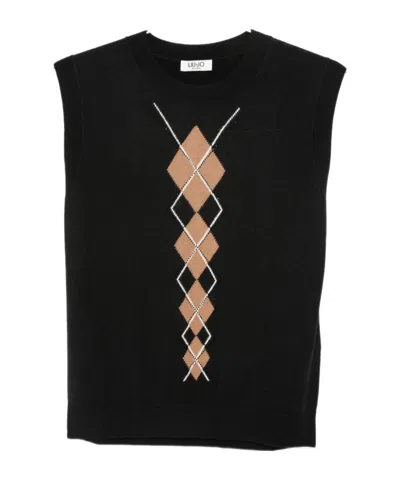 Liu •jo Argyle-pattern Sleeveless Top In Black