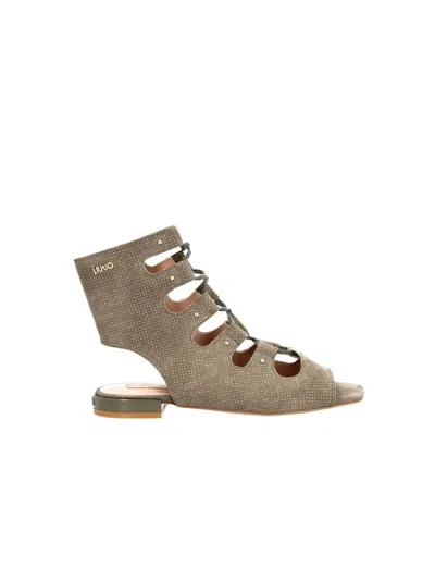 Liu •jo Liu Jo Perforated Suede Sandal In Gray