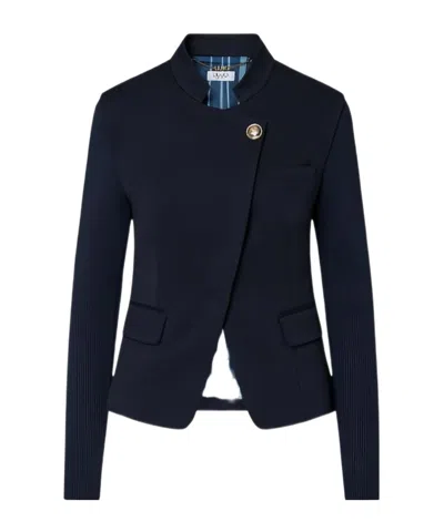 Liu •jo Liu Jo Asymmetric Knit-sleeve Jacket In Blue