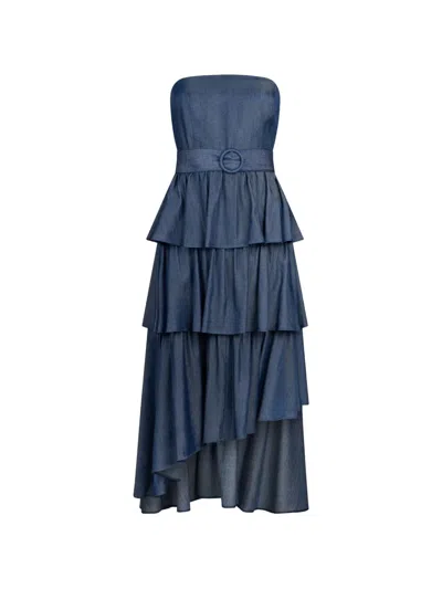 Liu •jo Asymmetrical Midi Dress In Blue