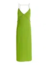 Liu •jo Avocado Green Midi Dress With Rhinestone Straps In Crepe Fabric Woman In Green