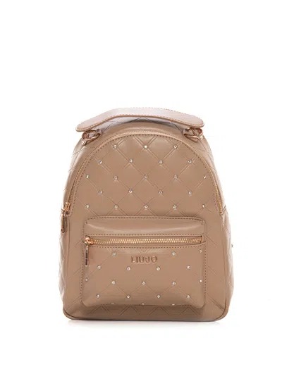 Liu •jo Crystal-embellished Quilted Backpack In Biscuit