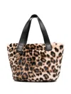 Liu •jo Leopard Print Faux Fur Shoulder Bag In Black