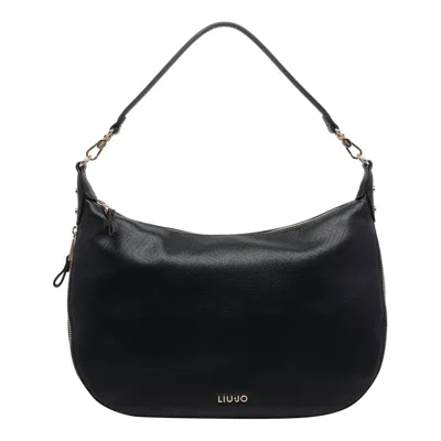 Liu •jo Logo Zip Shoulder Bag In Black