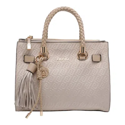 Liu •jo Small Logo-embossed Braided-handle Tote Bag In Neutral