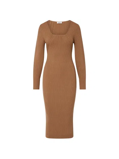 Liu •jo Balloon Knit Midi Dress In Brown