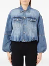 Liu •jo Balloon-sleeve Denim Jacket In Blue