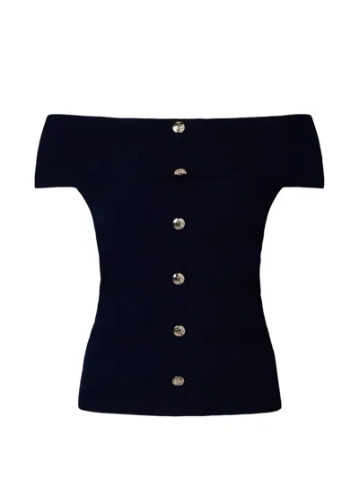Liu •jo Bardot-neck Buttoned Top In Blue
