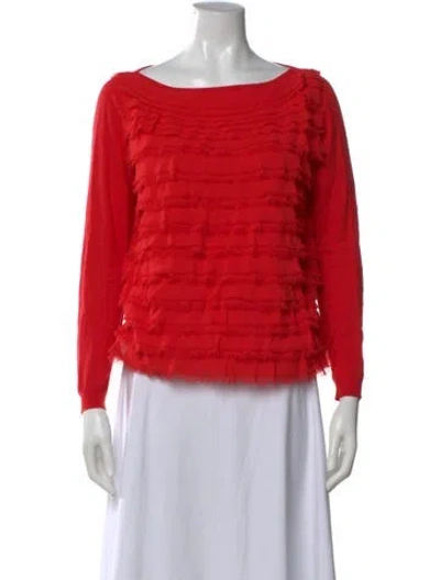 Pre-owned Liu •jo Bateau Neckline Long Sleeve Top In Red