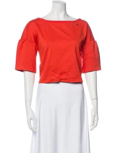 Pre-owned Liu •jo Bateau Neckline Short Sleeve Top In Orange