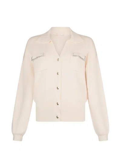 Liu •jo Bead-embellished V-neck Cardigan In Neutral