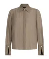 Liu •jo Georgette Blouse With Classic French Collar And Pearl Detail In Brown