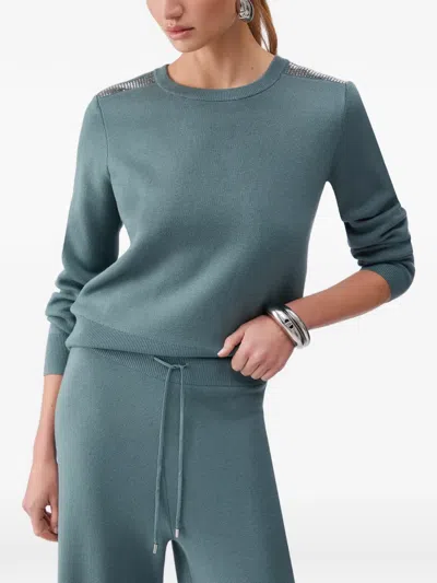 Liu •jo Beaded Crew-neck Sweater In Green